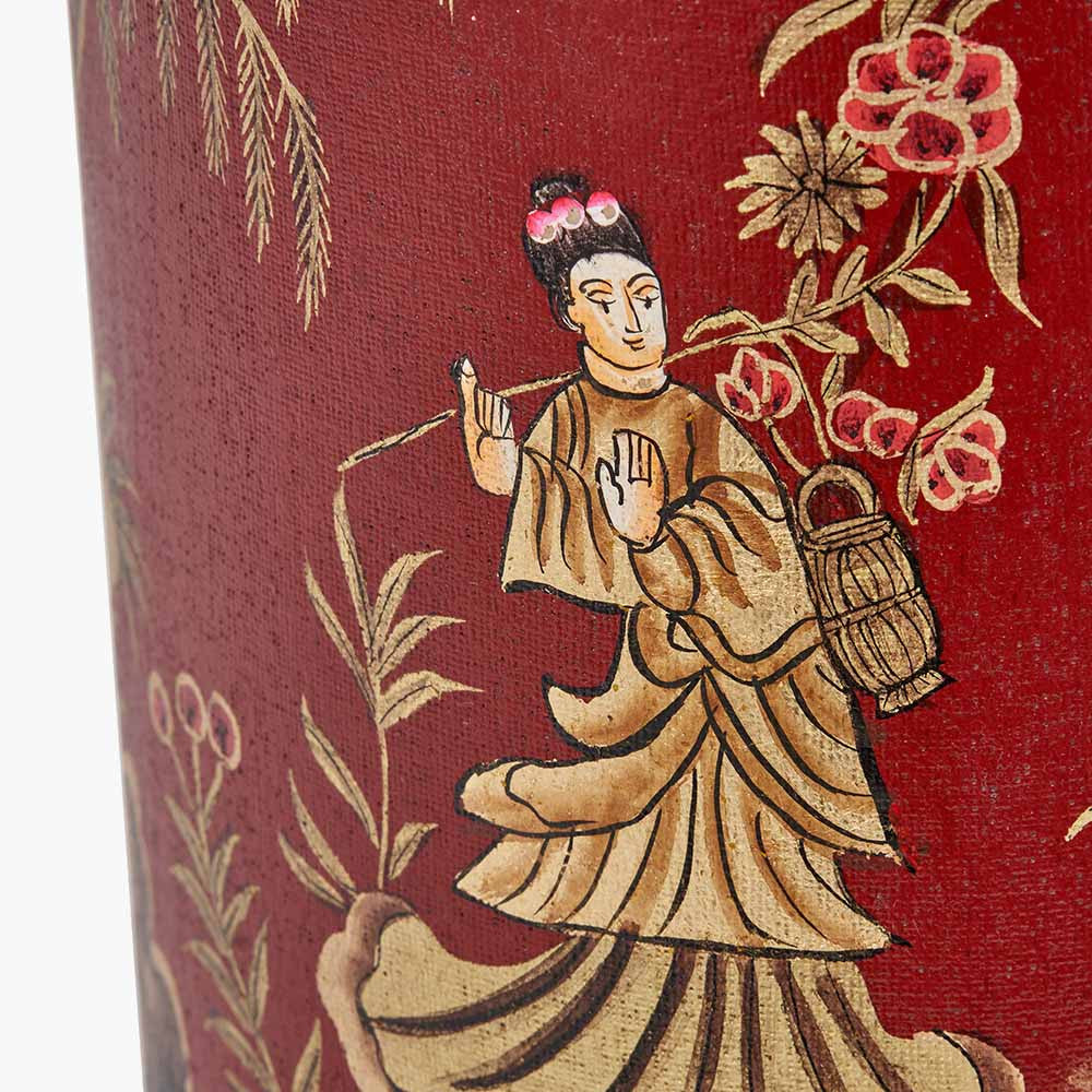 Landscape Red Hand Painted Metal Table Lamp Base with Harry 35cm Ivory Cotton Mix Cylinder Lampshade