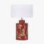Landscape Red Hand Painted Metal Table Lamp Base with Harry 35cm Ivory Cotton Mix Cylinder Lampshade