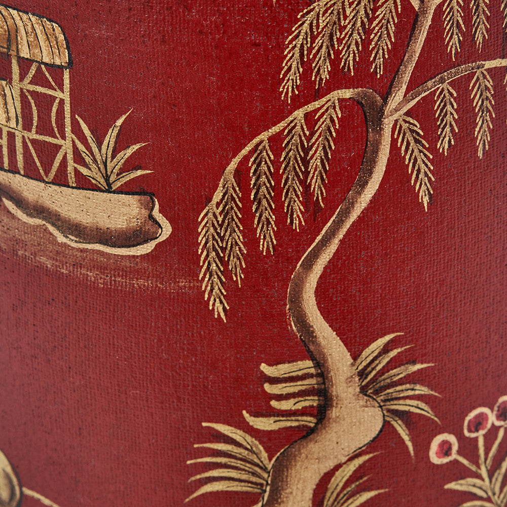 Landscape Red Hand Painted Metal Table Lamp Base with Harry 35cm Taupe Cotton Mix Cylinder Lampshade