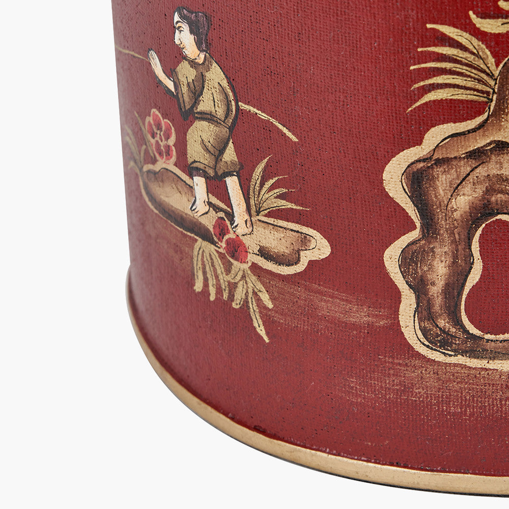 Landscape Red Hand Painted Metal Table Lamp Base with Harry 35cm Taupe Cotton Mix Cylinder Lampshade