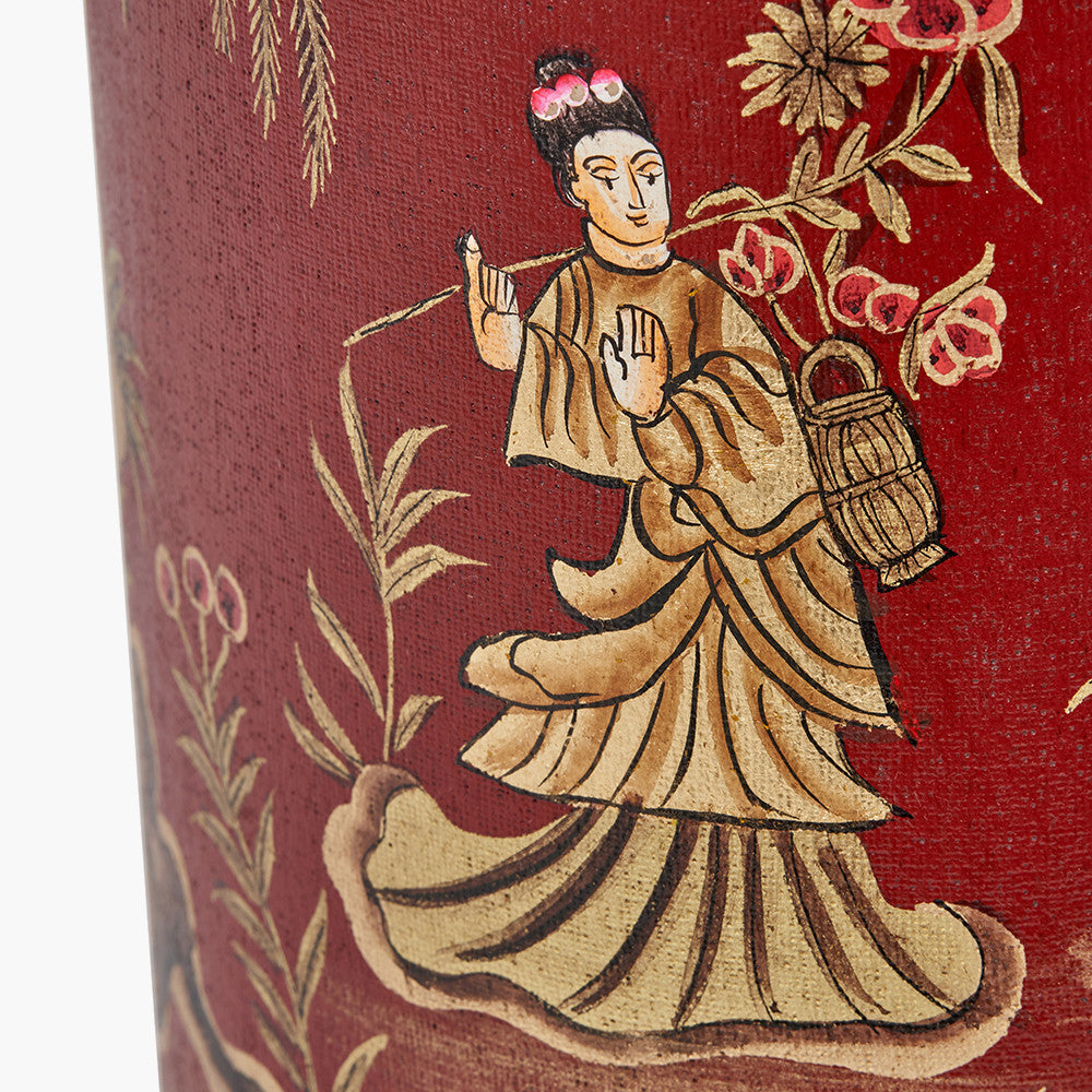 Landscape Red Hand Painted Metal Table Lamp Base with Harry 35cm Taupe Cotton Mix Cylinder Lampshade