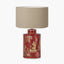 Landscape Red Hand Painted Metal Table Lamp Base with Henry 35cm Taupe Handloom Cylinder Lampshade