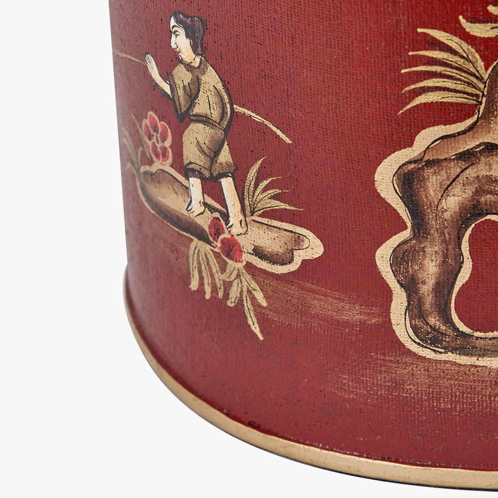 Landscape Red Hand Painted Metal Table Lamp Base with Bow 35cm Black Velvet Cylinder Lampshade