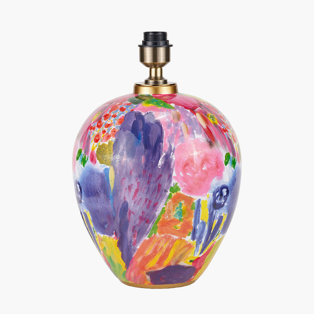 Matisse Multi Colour Ceramic Urn Table Lamp Base with Harry 40cm Black Cotton Mix Cylinder Lampshade