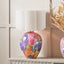 Matisse Multi Colour Ceramic Urn Table Lamp Base with Bloom 40cm White Handloom Scalloped Cylinder Lampshade