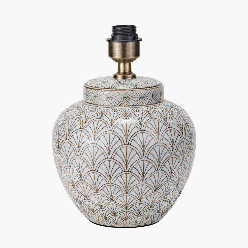 Barbier White Art Deco Fan Ceramic Table Lamp Base with Harley 45cm Slubby Hopsack Empire Lampshade