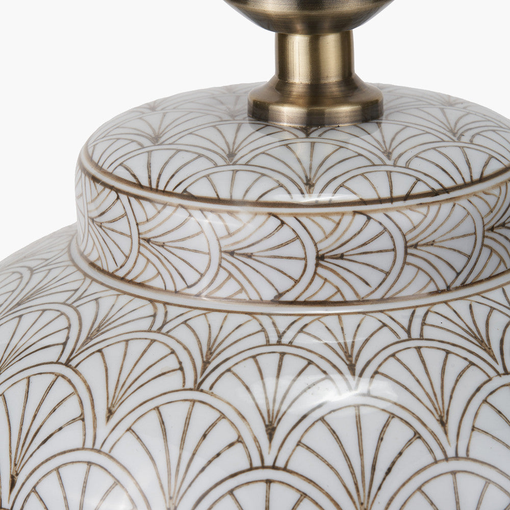 Barbier White Art Deco Fan Ceramic Table Lamp Base with Harley 45cm Slubby Hopsack Empire Lampshade