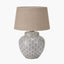 Barbier White Art Deco Fan Ceramic Table Lamp Base with Milos 35cm Natural Linen Tapered Lampshade