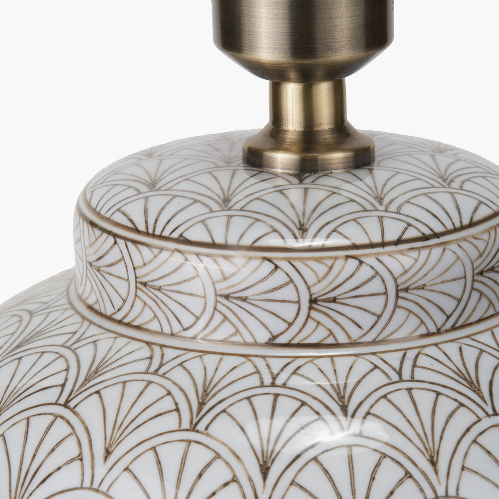 Barbier White Art Deco Fan Ceramic Table Lamp Base with Milos 35cm Pistachio Green Linen Tapered Lampshade