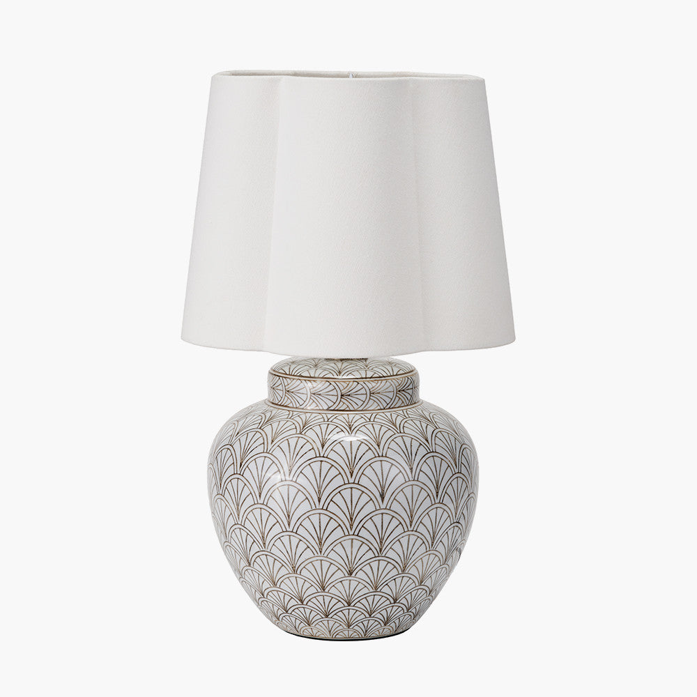Barbier White Art Deco Fan Ceramic Table Lamp Base