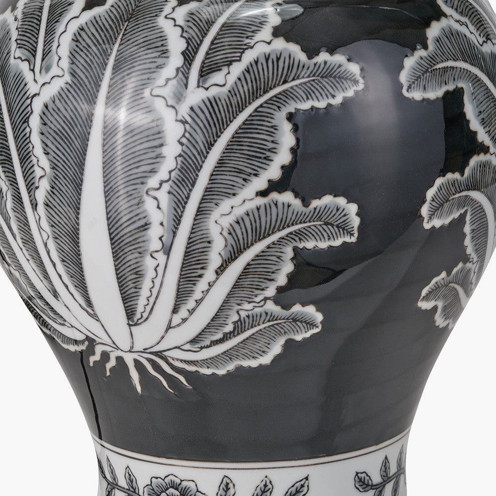 Asteria Black and White Feather Ceramic Urn Table Lamp Base with Adelaide 40cm Ivory Tapered Cotton Mix Lampshade