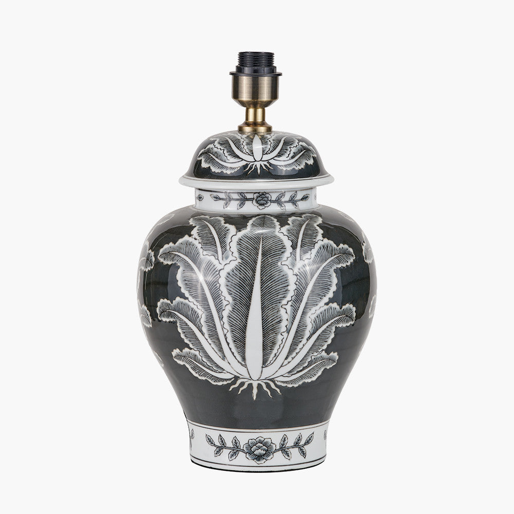Asteria Black and White Feather Ceramic Urn Table Lamp Base with Henry 40cm White Handloom Cylinder Lampshade