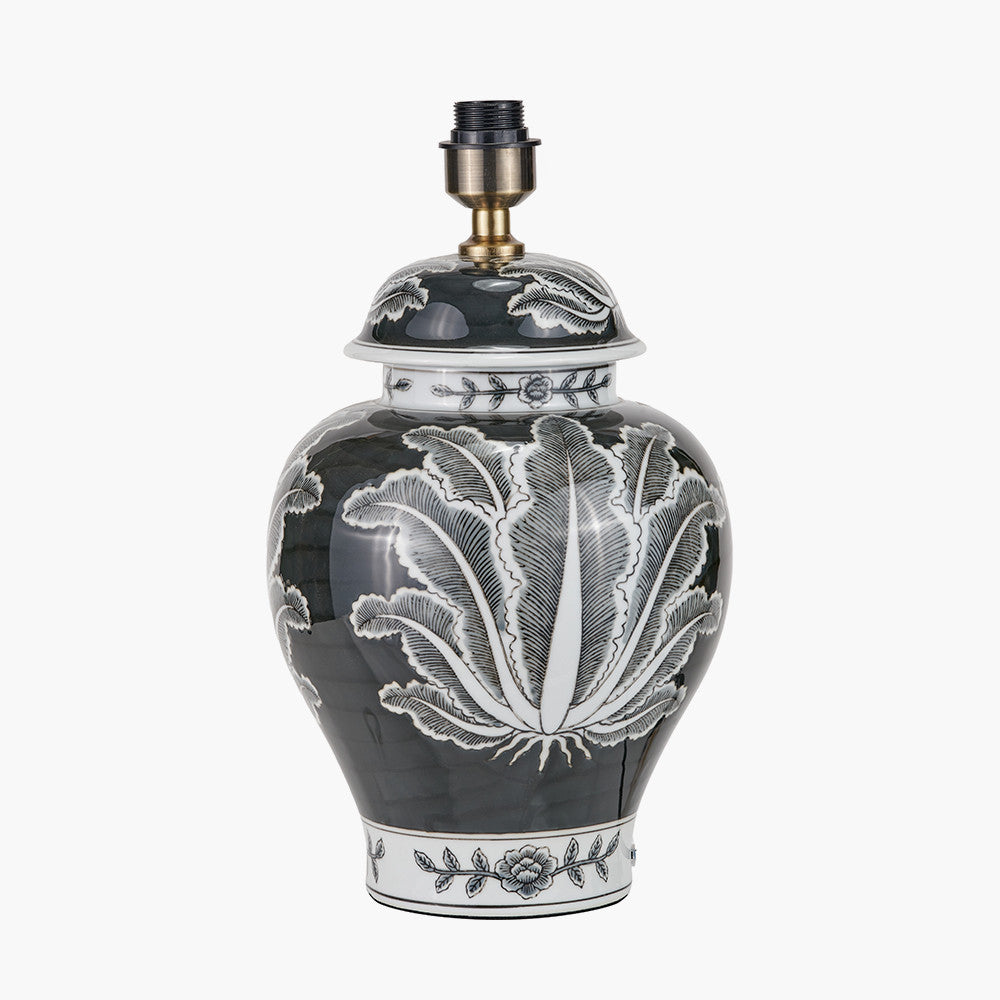 Asteria Black and White Feather Ceramic Urn Table Lamp Base with Henry 40cm White Handloom Cylinder Lampshade