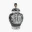 Asteria Black and White Feather Ceramic Urn Table Lamp Base with Henry 40cm White Handloom Cylinder Lampshade