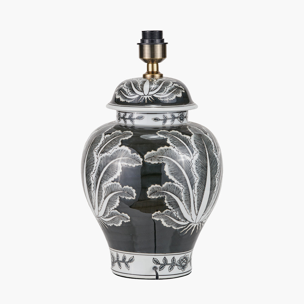 Asteria Black and White Feather Ceramic Urn Table Lamp Base with Henry 40cm White Handloom Cylinder Lampshade