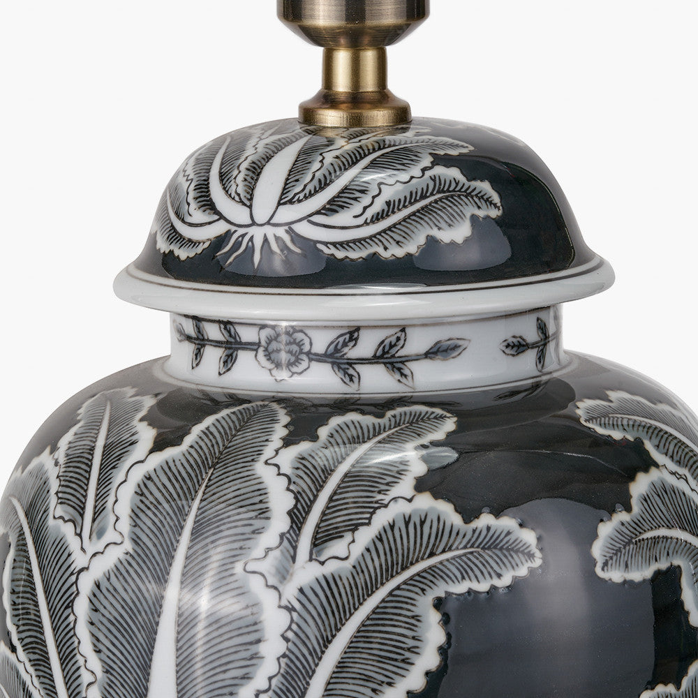 Asteria Black and White Feather Ceramic Urn Table Lamp Base with Henry 40cm White Handloom Cylinder Lampshade