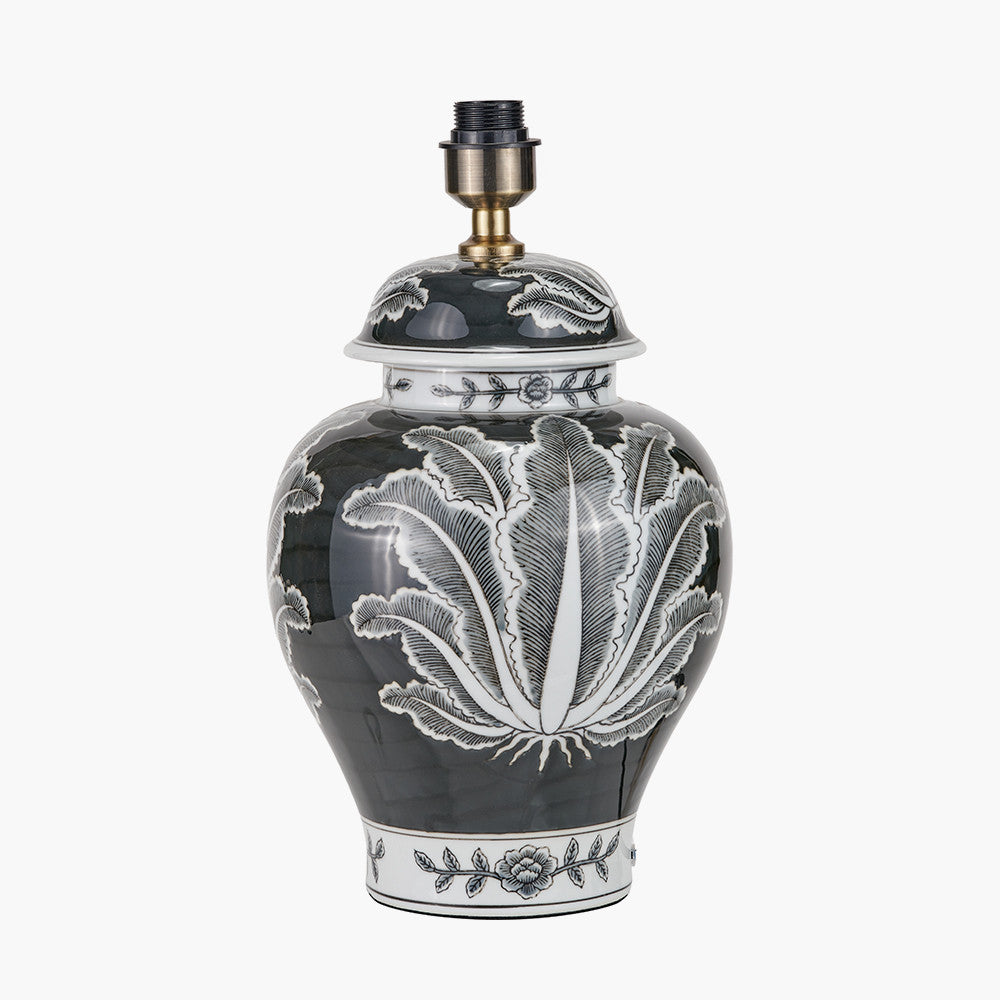Asteria Black and White Feather Ceramic Urn Table Lamp Base