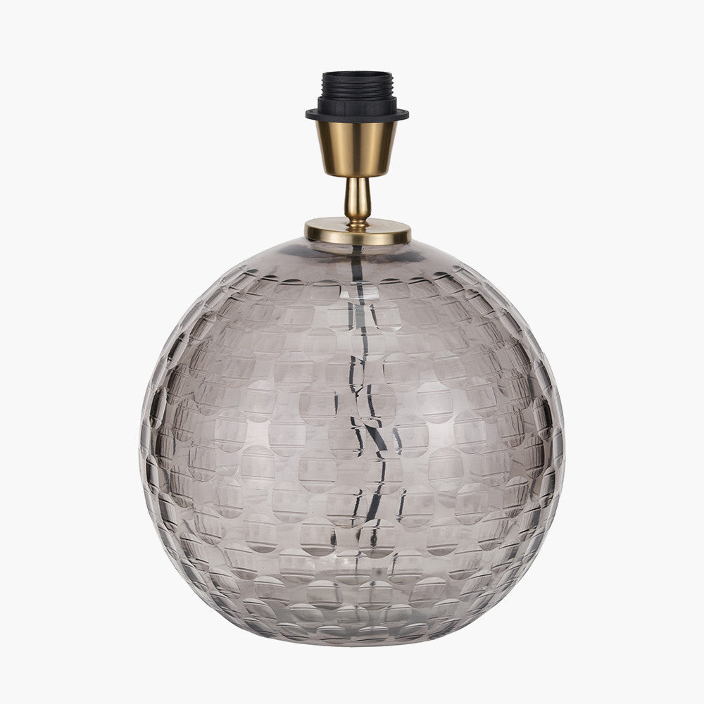 Camille Smoke Grey Circle Design Handcut Glass Table Lamp Base with Harry 30cm Black Cotton Mix Cylinder Lampshade