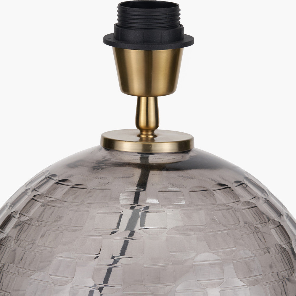 Camille Smoke Grey Circle Design Handcut Glass Table Lamp Base with Harry 30cm Black Cotton Mix Cylinder Lampshade