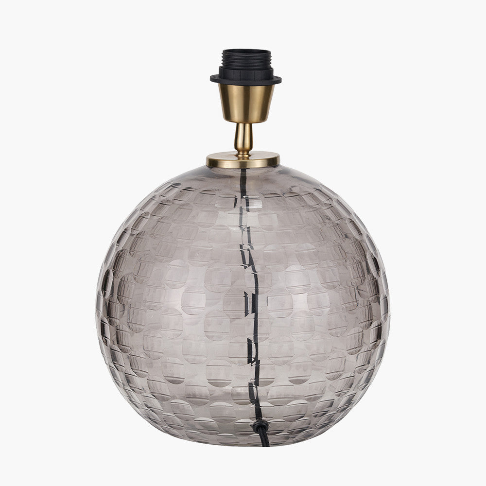 Camille Smoke Grey Circle Design Handcut Glass Table Lamp Base with Harry 30cm Ivory Cotton Mix Cylinder Lampshade