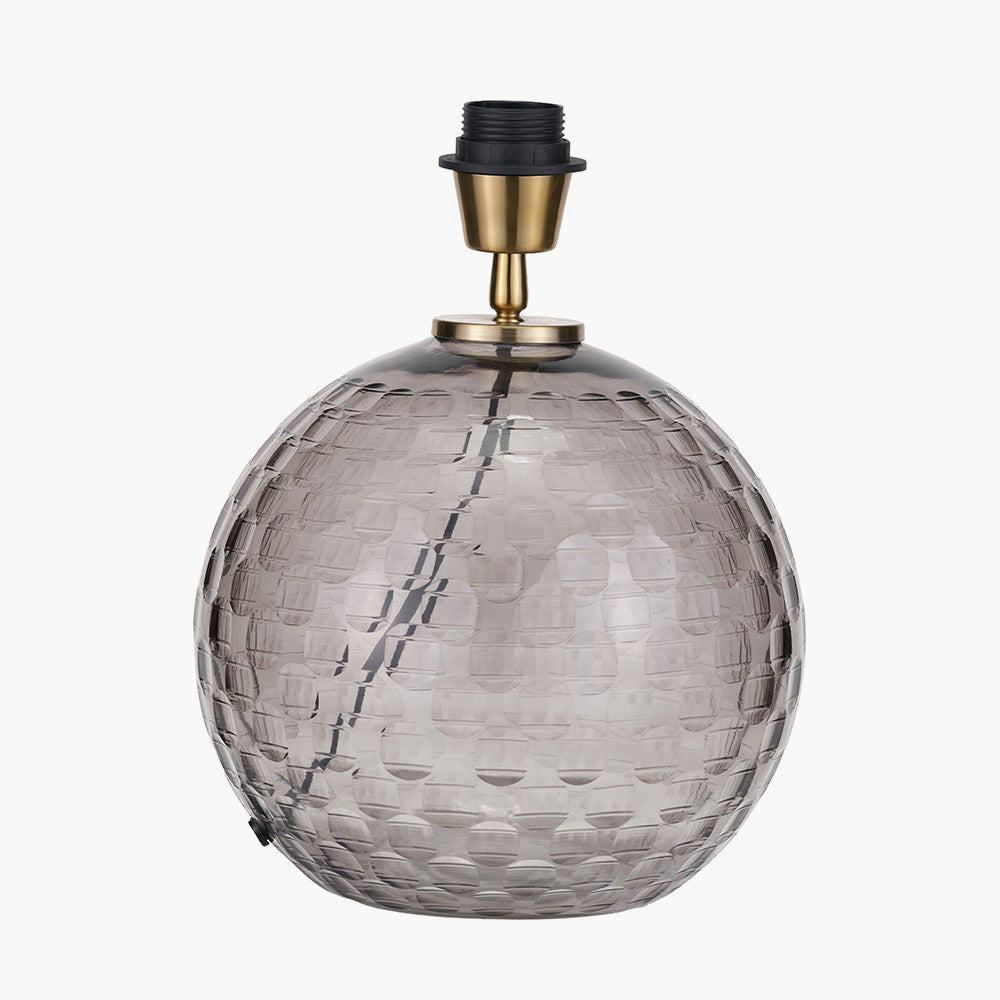 Camille Smoke Grey Circle Design Handcut Glass Table Lamp Base with Harry 30cm Ivory Cotton Mix Cylinder Lampshade