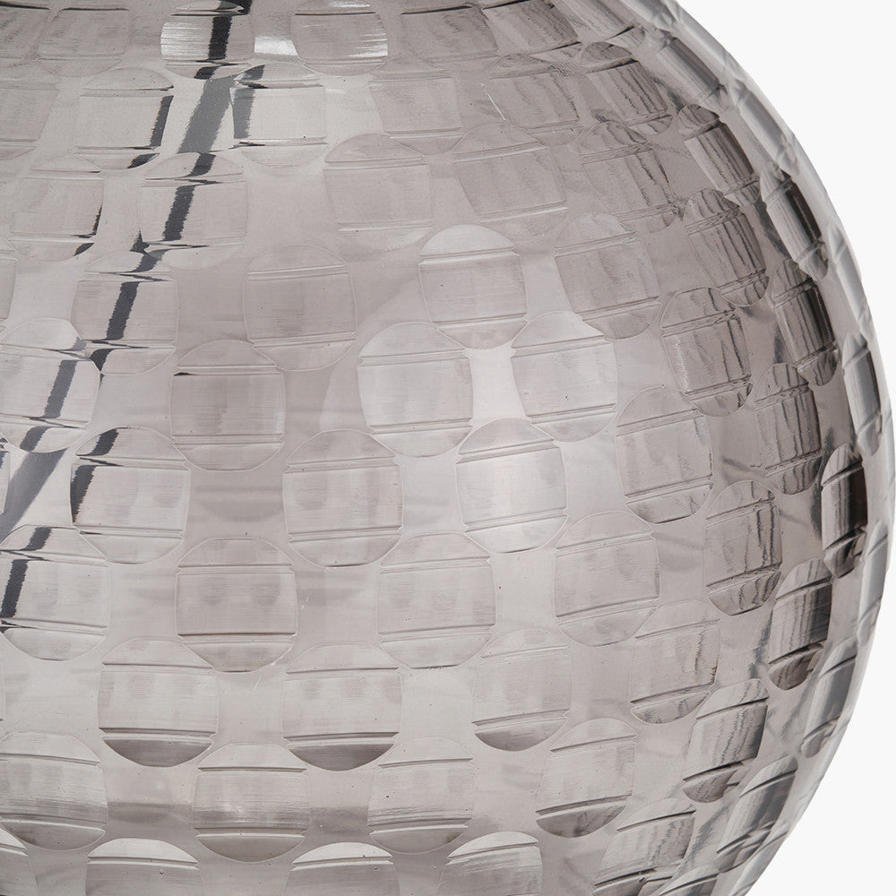Camille Smoke Grey Circle Design Handcut Glass Table Lamp Base with Harry 30cm Ivory Cotton Mix Cylinder Lampshade