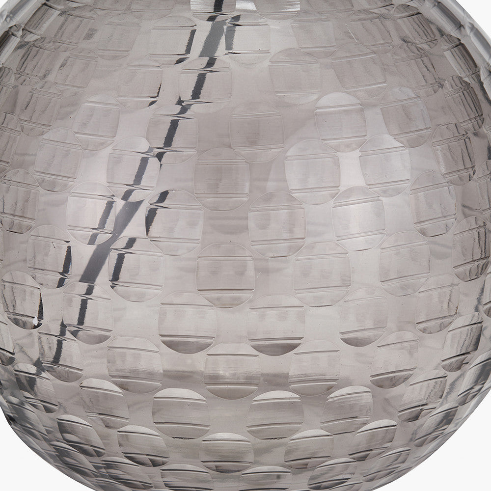 Camille Smoke Grey Circle Design Handcut Glass Table Lamp Base with Harry 30cm Ivory Cotton Mix Cylinder Lampshade