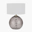 Camille Smoke Grey Circle Design Handcut Glass Table Lamp Base with Harry 30cm Ivory Cotton Mix Cylinder Lampshade