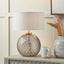 Camille Smoke Grey Circle Design Handcut Glass Table Lamp Base with Harry 30cm Ivory Cotton Mix Cylinder Lampshade