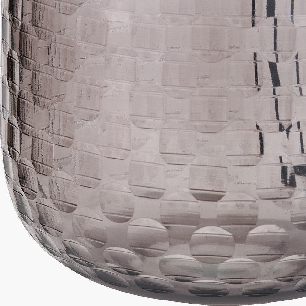 Camille Large Smoke Grey Circle Design Handcut Glass Table Lamp Base with Harry 35cm Black Cotton Mix Cylinder Lampshade