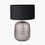 Camille Large Smoke Grey Circle Design Handcut Glass Table Lamp Base with Harry 35cm Black Cotton Mix Cylinder Lampshade