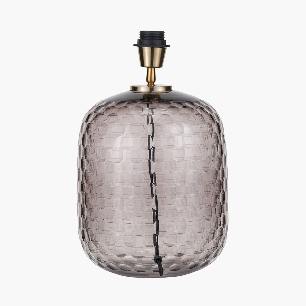 Camille Large Smoke Grey Circle Design Handcut Glass Table Lamp Base with Harry 35cm Ivory Cotton Mix Cylinder Lampshade