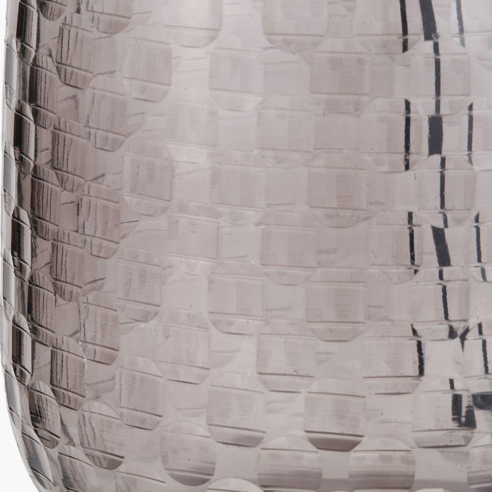 Camille Large Smoke Grey Circle Design Handcut Glass Table Lamp Base with Harry 35cm Ivory Cotton Mix Cylinder Lampshade