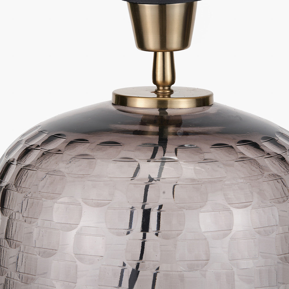Camille Large Smoke Grey Circle Design Handcut Glass Table Lamp Base with Harry 35cm Ivory Cotton Mix Cylinder Lampshade