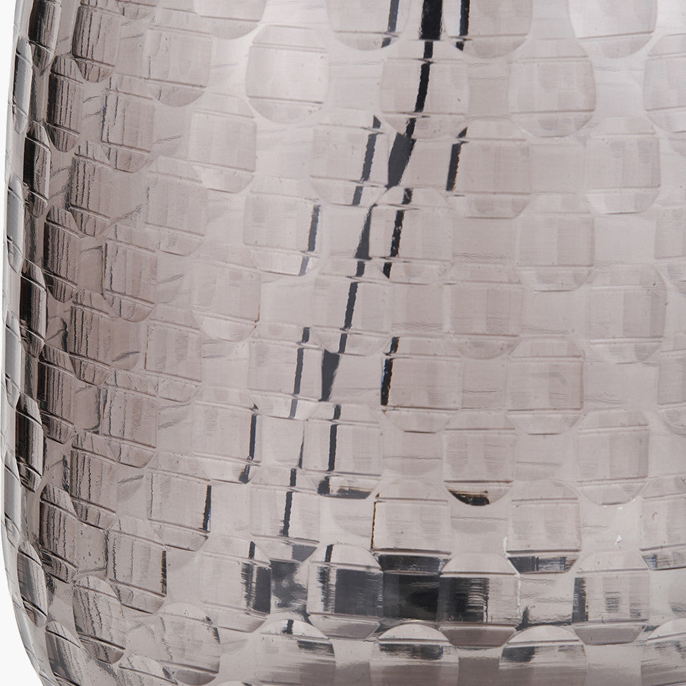 Camille Large Smoke Grey Circle Design Handcut Glass Table Lamp Base with Harry 35cm Ivory Cotton Mix Cylinder Lampshade