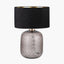 Camille Large Smoke Grey Circle Design Handcut Glass Table Lamp Base with Stellan 35cm Black Slubbed  Silk Mix Gold Lined Cylinder Lampshade