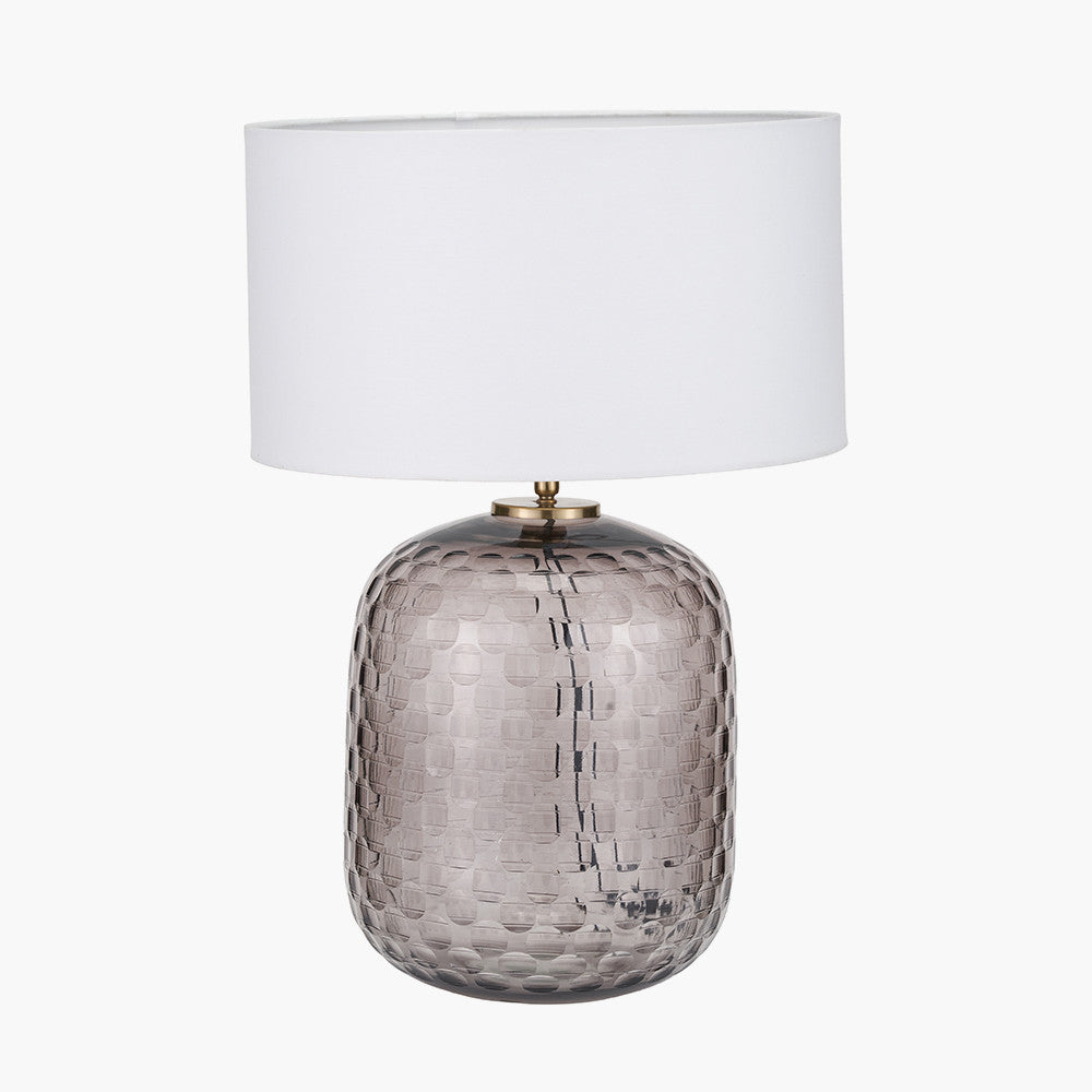 Camille Large Smoke Grey Circle Design Handcut Glass Table Lamp Base