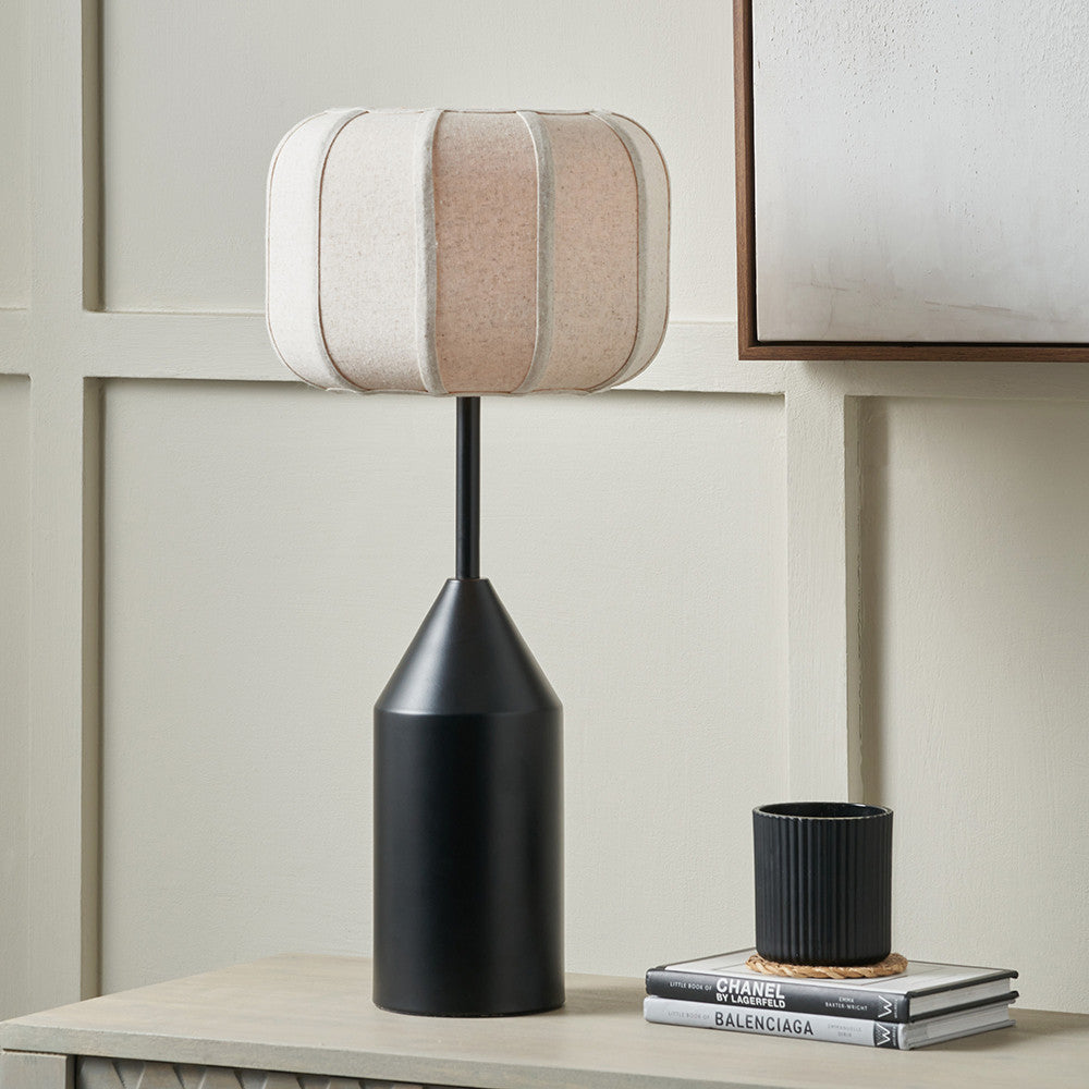 Oscar Black Metal and Natural Linen Structured Table Lamp