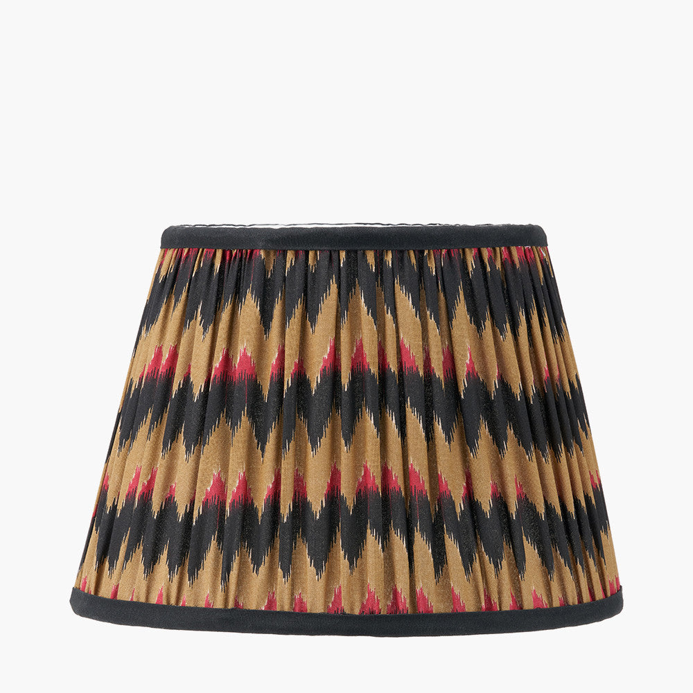 Palau Rattan Wave Table Lamp Base with Athira 25cm Multi Chevron Design Mushroom Pleat Tapered Lamp Shade