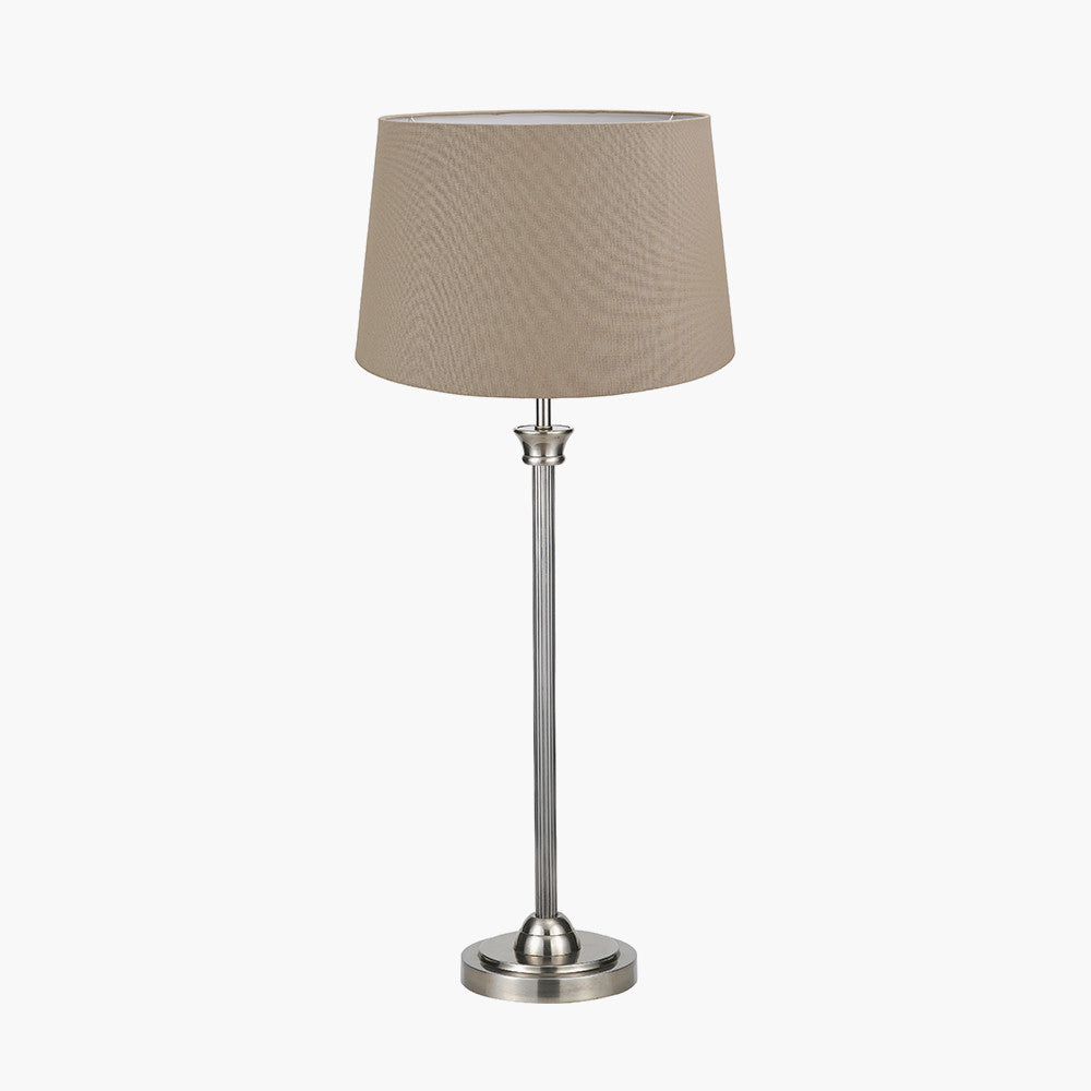 Salvatore Antique Silver Metal Table Lamp Base with Winston 35cm Taupe Handloom Tapered Lampshade