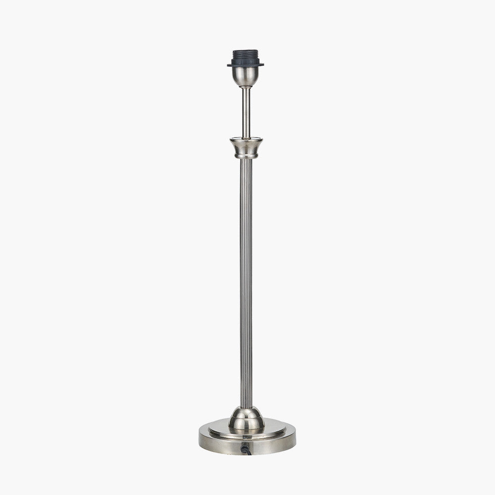 Salvatore Antique Silver Metal Table Lamp Base with Winston 35cm White Handloom Tapered Lampshade