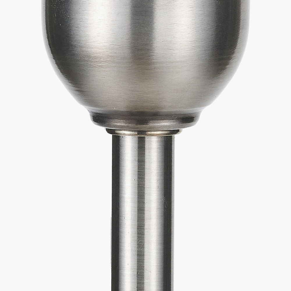 Salvatore Antique Silver Metal Table Lamp Base with Izara 35cm Cinnamon Ikat Patterned Mushroom Pleat Tapered Lampshade