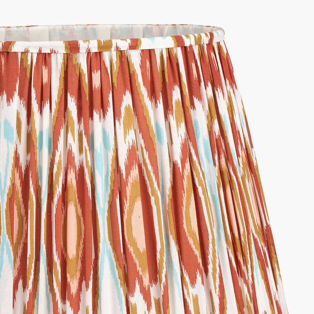 Salvatore Antique Silver Metal Table Lamp Base with Izara 35cm Cinnamon Ikat Patterned Mushroom Pleat Tapered Lampshade