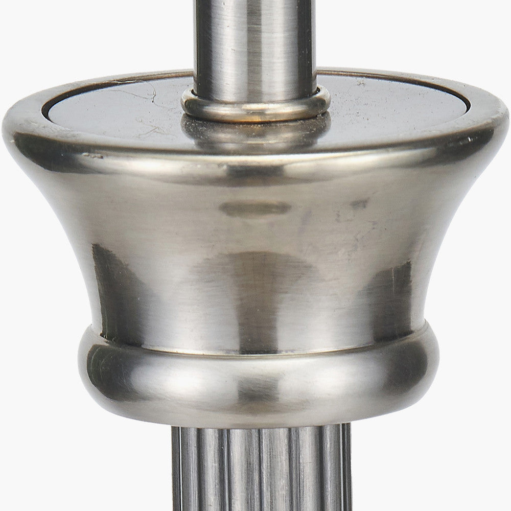 Salvatore Antique Silver Metal Table Lamp Base with Izara 35cm Lilac Ikat Patterned Mushroom Pleat Tapered Lampshade