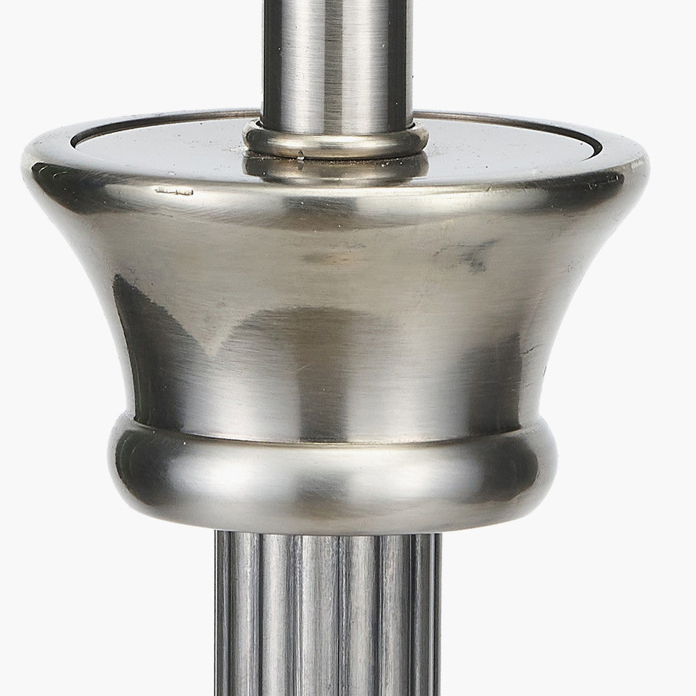Salvatore Antique Silver Metal Table Lamp Base with Thiago 35cm Cinnamon Stripe Mushroom Pleat Tapered Lampshade