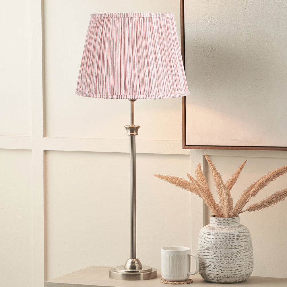 Salvatore Antique Silver Metal Table Lamp Base with Thiago 35cm Cinnamon Stripe Mushroom Pleat Tapered Lampshade