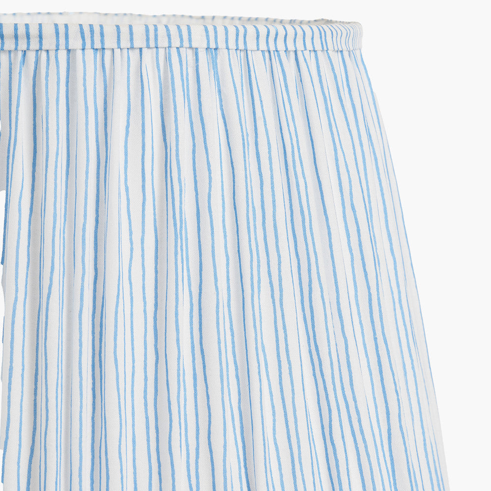 Salvatore Antique Silver Metal Table Lamp Base with Thiago 35cm Ocean Blue Stripe Mushroom Pleat Tapered Lampshade