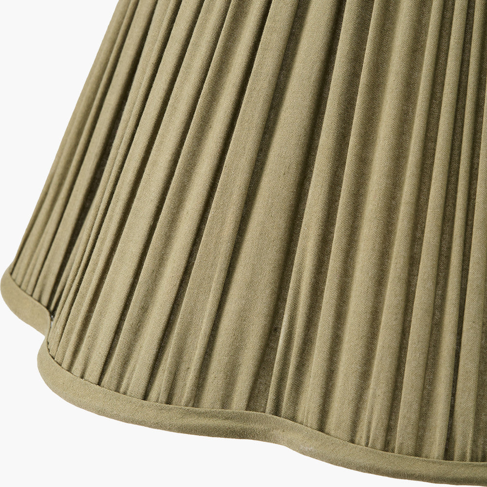Salvatore Antique Silver Metal Table Lamp Base with Malia 35cm Olive Green Mushroom Pleat Scalloped Tapered Lamp Shade