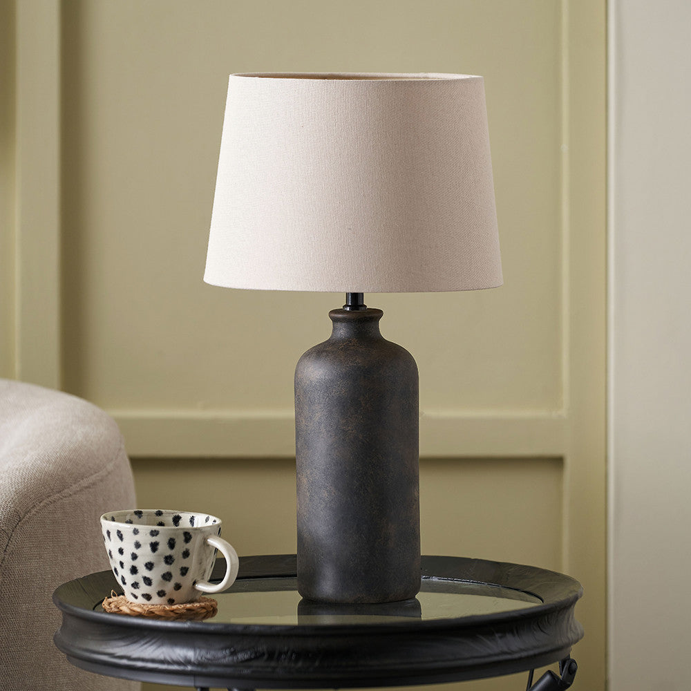 Kovu Matt Bronzed Cylinder Ceramic Table Lamp