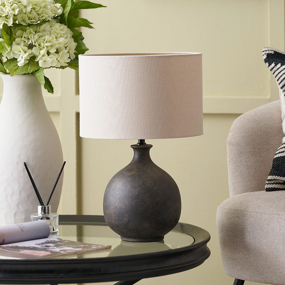 Kovu Matt Bronzed Round Ceramic Table Lamp